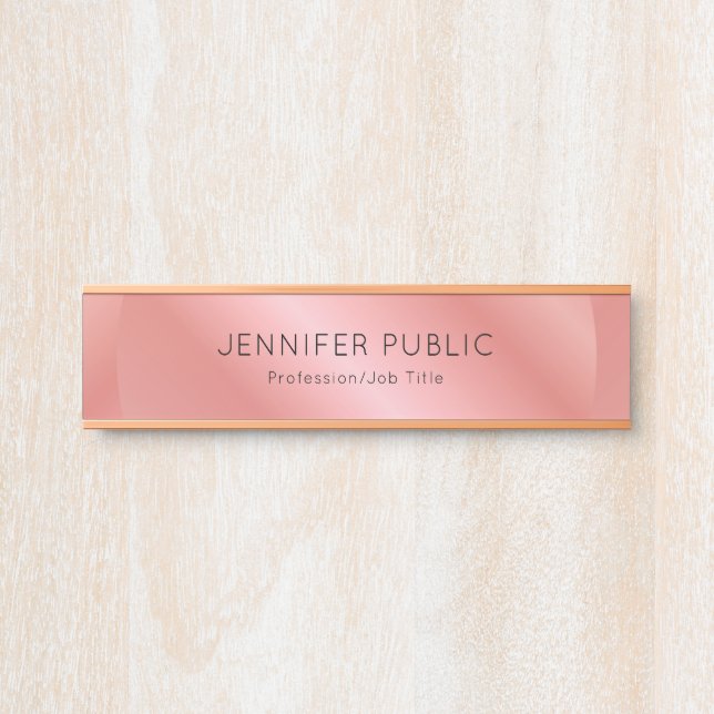 Placa De Porta Modelo Elegante Dourado Rosa moderno personalizado (Frente)