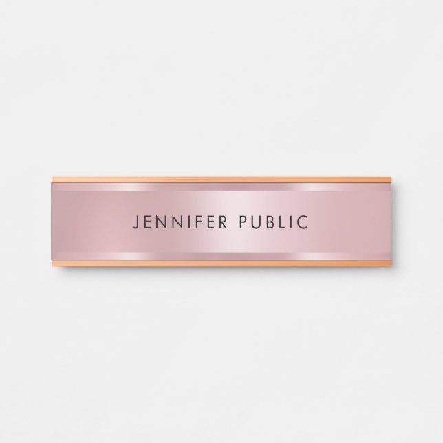 Placa De Porta Modelo Elegante Moderno Dourado Rosa (Frente)