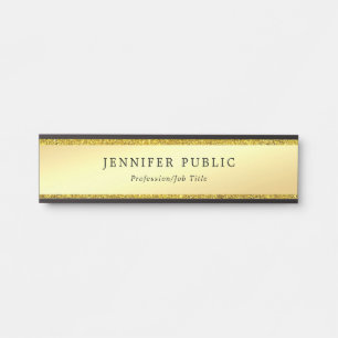 Placa De Porta Modelo Glamouroso Moderno de Brilho Dourado Falso