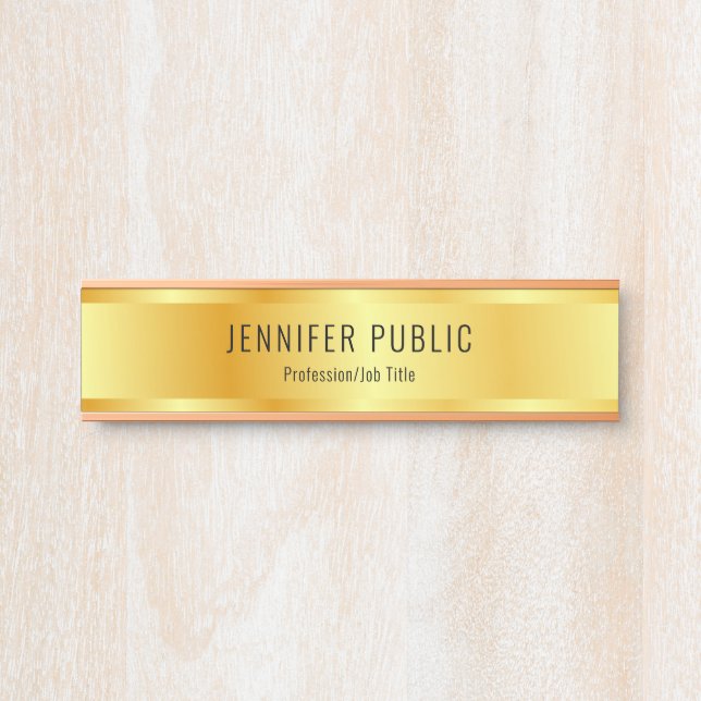 Placa De Porta Modelo Moderno Dourado Elegante Dourado (Frente)