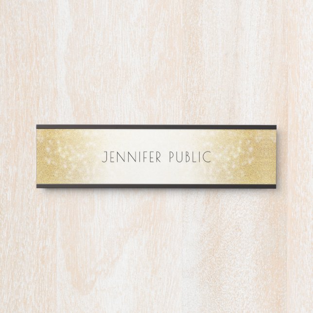 Placa De Porta Modelo Moderno Elegante de Glitter Dourado na moda (Frente)