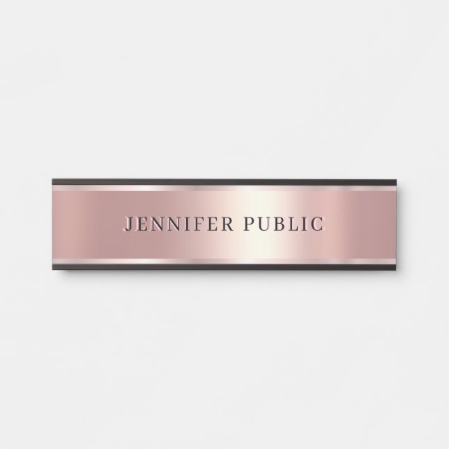 Placa De Porta Modelo Moderno Elegante Luxuoso Rosa Dourado Perso (Frente)