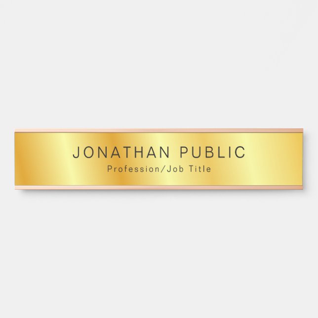 Placa De Porta Modelo personalizado Faux Dourado Elegante moderno (Frente)