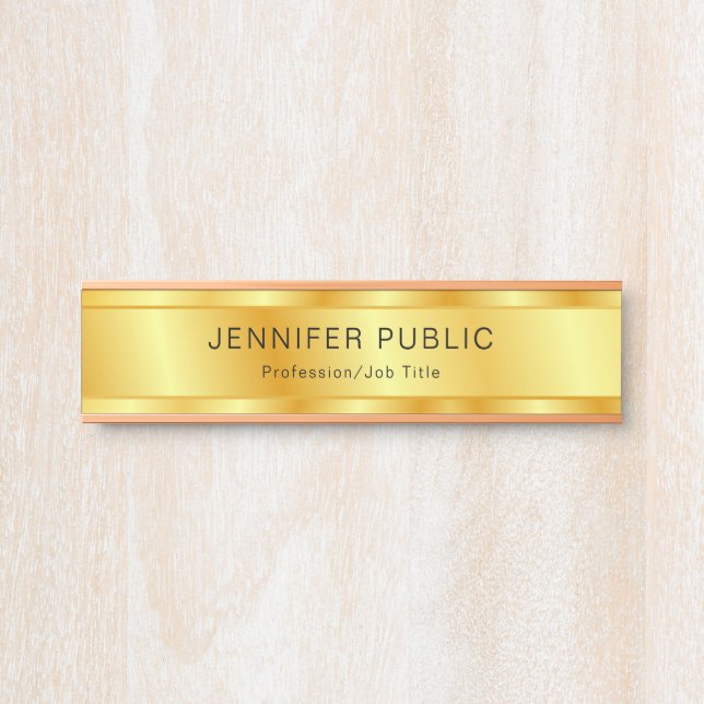 Placa De Porta Modelo Personalizado Moderno e Elegante Dourado (Frente)