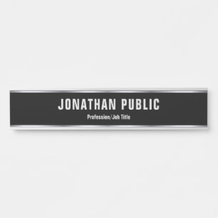 Placa De Porta Modelo personalizado moderno preto e prata elegant