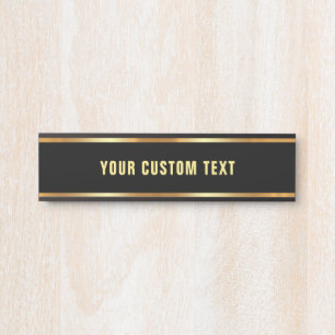 Placa De Porta Modelo Preto e Dourado Seu Texto Personalizado Ele