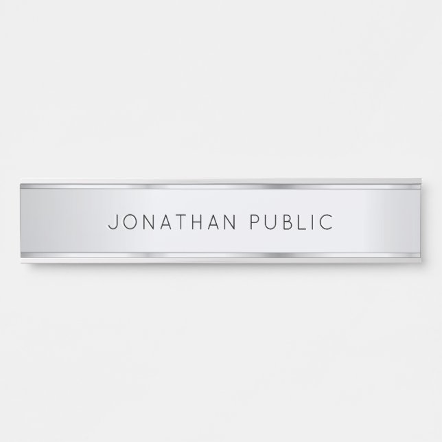 Placa De Porta Modelo Simples Moderno Elegante Glamour Prata (Frente)