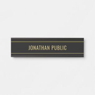 Placa De Porta Modelo Simples Moderno Elegante Preto e Dourado No