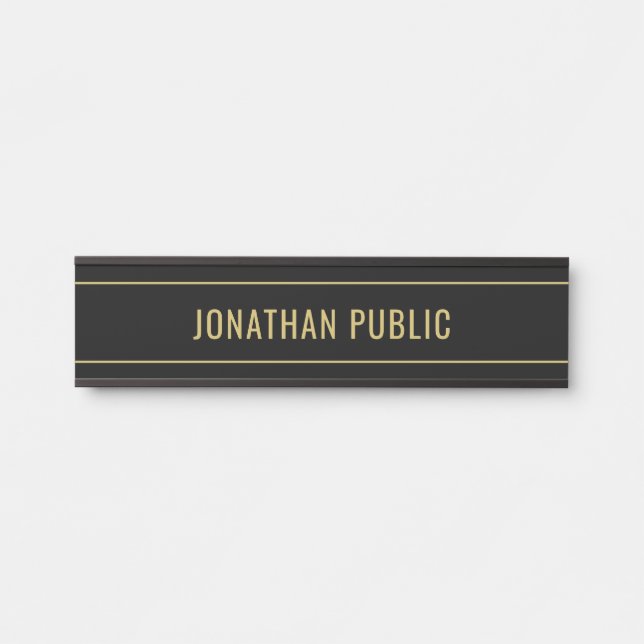 Placa De Porta Modelo Simples Moderno Elegante Preto e Dourado No (Frente)