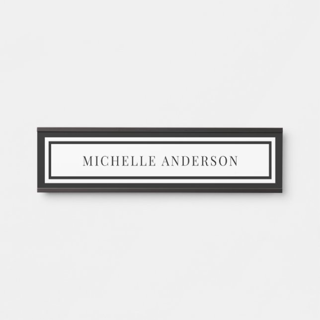 Placa De Porta Modern Black & White Chic Double Boarder Elegant (Frente)