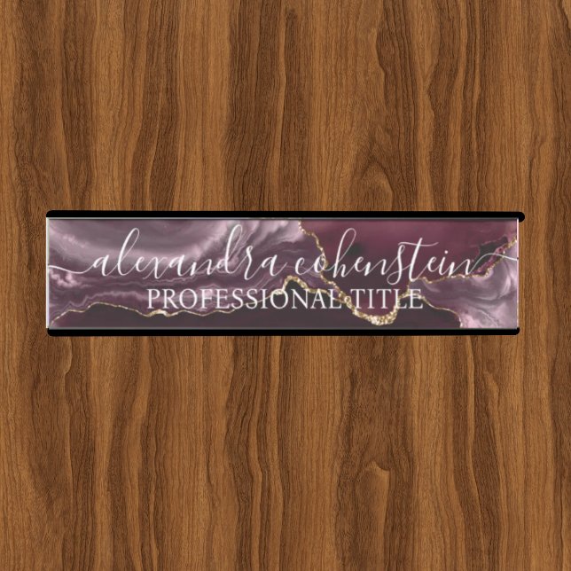 Placa De Porta Modern Marble Agate Burgundy Office Door Sign (Criador carregado)