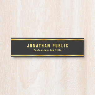 Placa De Porta Moderno Preto E Dourado Elegante Personalizado