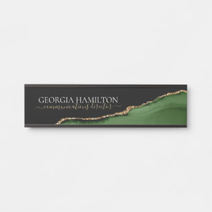 Placa De Porta Monograma Dourado de brilho e agitação verde
