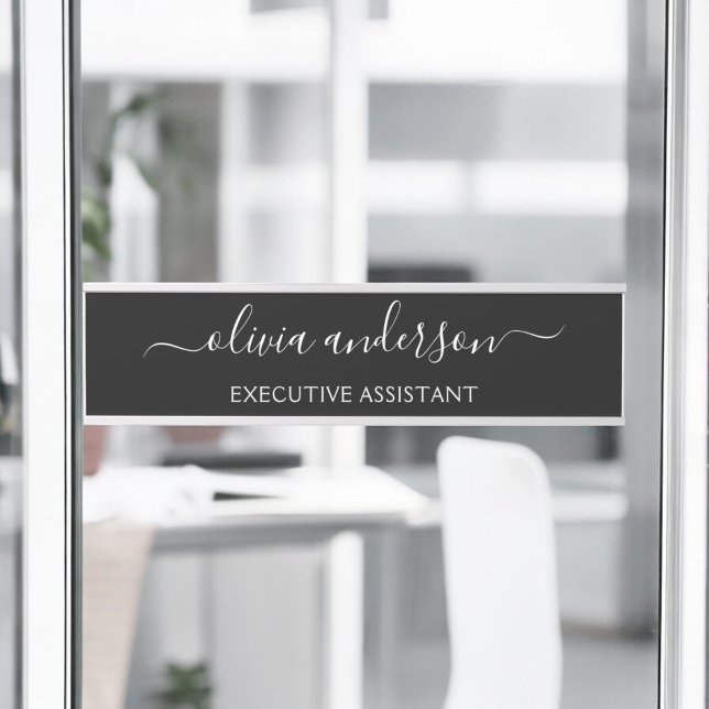 Placa De Porta Monograma Elegante Moderno e Branco Negro (Criador carregado)