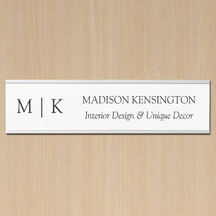 Placa De Porta Monograma minimalista ou Adicionar logotipo à empr