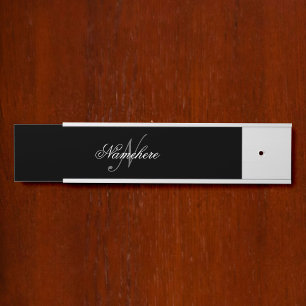 Placa De Porta Monograma Personalizado Único de Nomes Preto e Bra