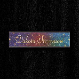 Placa De Porta Moody Ombre   Psicodélico Grunge Dourado Stardust