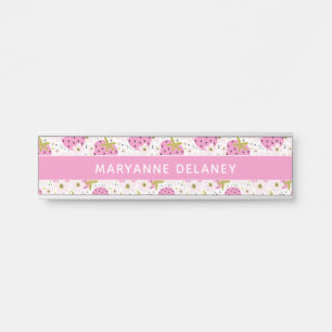 Placa De Porta Morangos Rosa Nome Personalizado