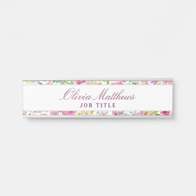 Placa De Porta Nome de Empresa Floral de Chic Mint e Blush (Frente)