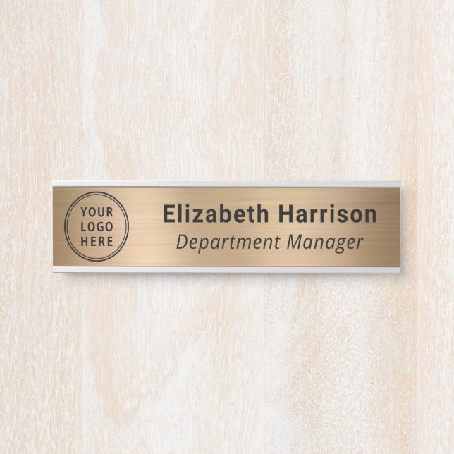 Placa De Porta Nome de logotipo de negócios profissional dourado (Frente)