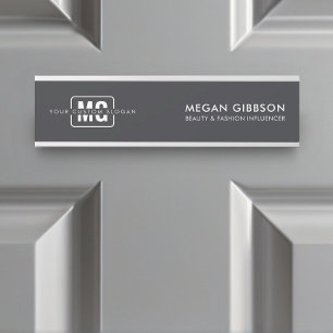 Placa De Porta Nome de mancha do monograma profissional preto ele