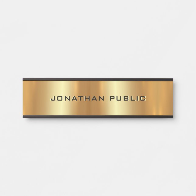 Placa De Porta Nome de Texto do Cliente Preto e Elegante Dourado  (Frente)