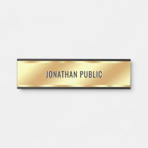 Placa De Porta Nome de Texto Personalizado Luxo Preto e Dourado C