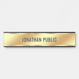 Placa De Porta Nome de Texto Personalizado Luxuoso Preto e Dourad