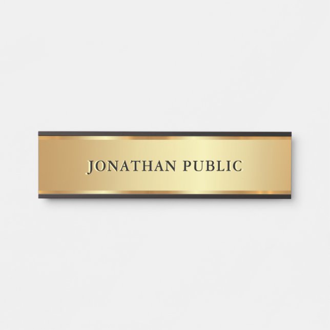 Placa De Porta Nome de Texto Personalizado Moderno Luxo Preto e D (Frente)