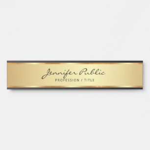 Placa De Porta Nome Do Script De Tipografia Dourada E Preta Elega