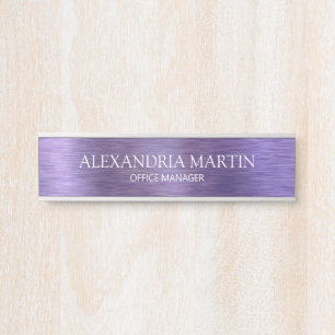 Placa De Porta Nome do Título do Cargo Roxo Metálico Moderno Mi