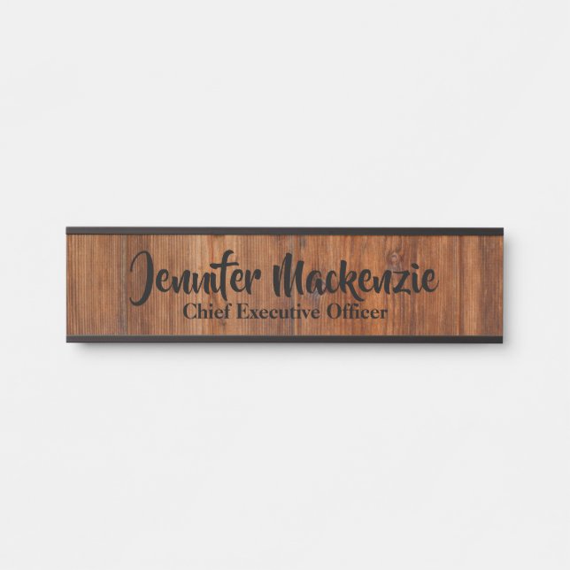 Placa De Porta Nome Moderno Plate Wood Grain Rustic Door Sinal (Frente)