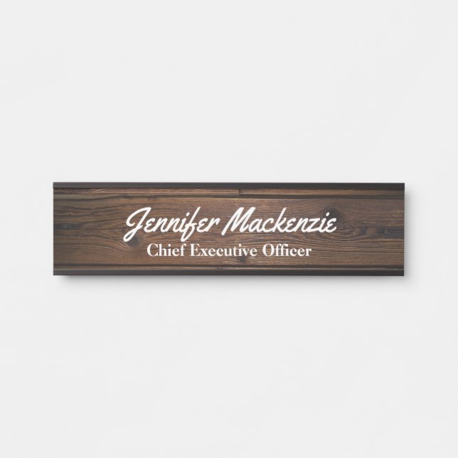Placa De Porta Nome Moderno Plate Wood Grain Rustic Door Sinal (Frente)