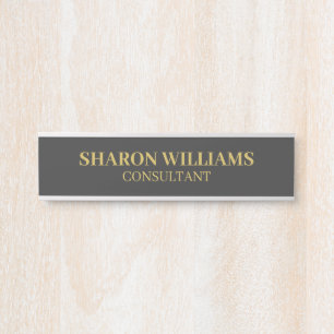 Placa De Porta Nome Personalizado Dourado da Cinza Profissional T
