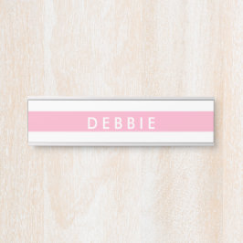 Placa De Porta Nome personalizado listras horizontais cor-de-rosa