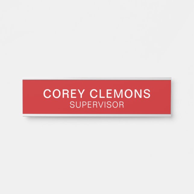 Placa De Porta Nome personalizado profissional Título Red & White (Frente)