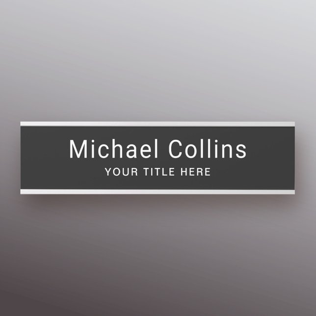 Placa De Porta Nome preto simples e modelo profissional de título (Criador carregado)