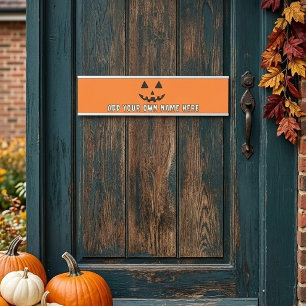 Placa De Porta Orange Pumpkin Personalizado Halloween Seu Nome