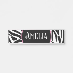 Placa De Porta Padrão de impressão de zebra preto e branco em neg