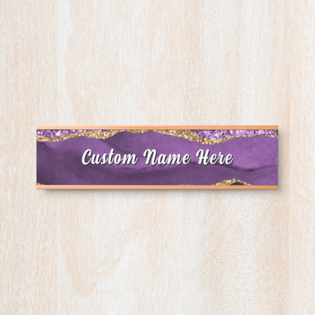 Placa de Porta Personalizada com Nome Exemplo Purp (Frente)