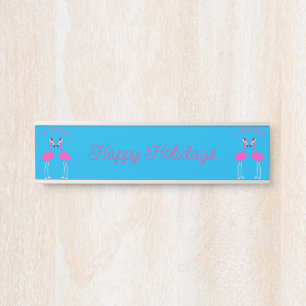 Placa De Porta Personalizado Flamingos Flamingo Belles de Natal