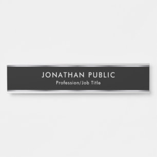 Placa De Porta Personalizado Profissional Elegante Preto E Prata 
