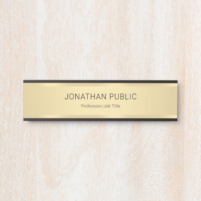 Placa De Porta Personalizar Black Faux Dourado Glamorous Modelo M (Frente)