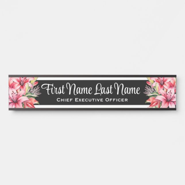 Placa De Porta Placas de Nome de Flores de Lírios Rosa para Porta (Frente)