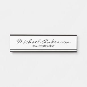 Placa De Porta Preto e Branco Elegante profissional