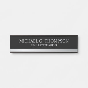 Placa De Porta Preto e Prata Elegante Profissionais