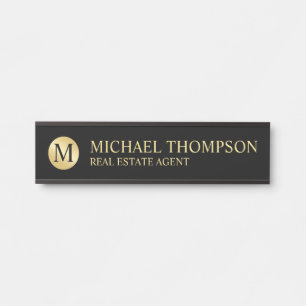 Placa De Porta Preto Elegante profissional e Dourado