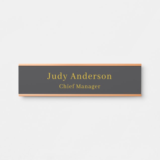 Placa De Porta Preto Fosco Dourado Profissional Simples Moderno E (Frente)
