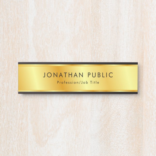 Placa De Porta Preto Personalizado E Moderno Elegante Dourado (Frente)
