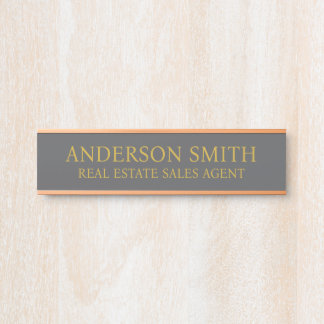 Placa De Porta Professional Modern gray Gold Office Name Title